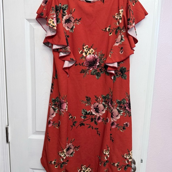Old Navy Red Floral Mini Dress with Ruffle Sleeves - Picture 2 of 2